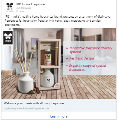 LinkedIn ad for a home fragrances brand