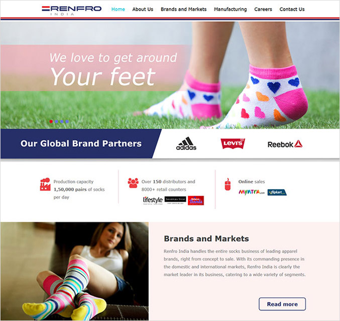 Website design and development for socks manufacturer